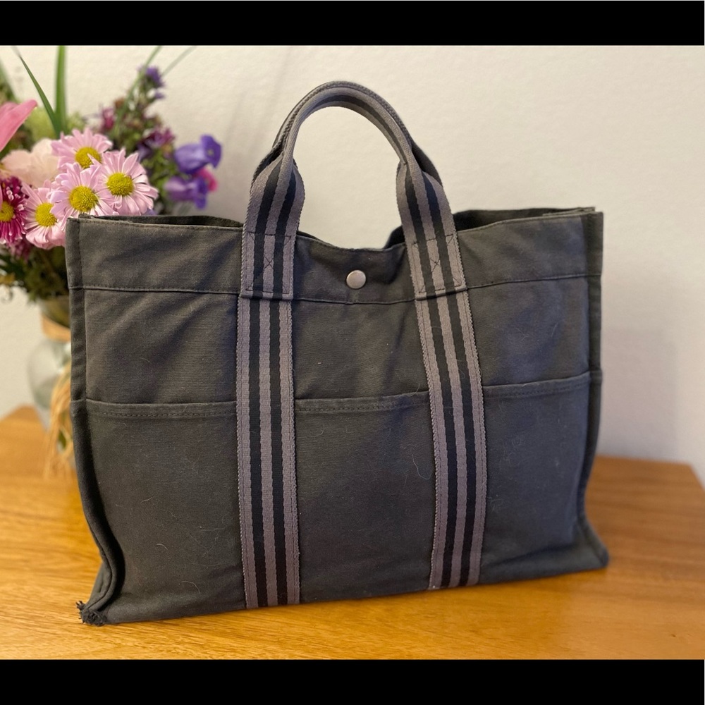 HERMES Navy Fourre Canvas GM Tote Bag X-Large 💯 AUTHENTIC